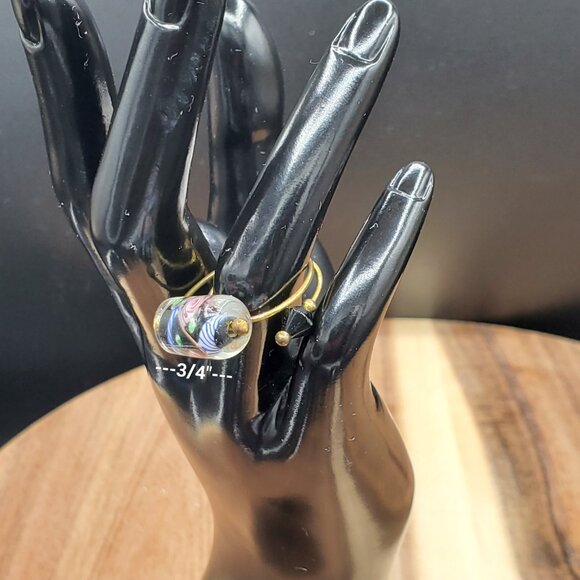 Handcrafted Wire Wrap Floral Glass Beaded Self Adjusting One Size Fits Most Ring - Picture 6 of 7